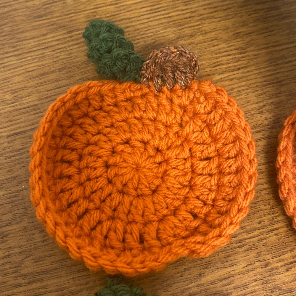 Crochet pumpkin coasters